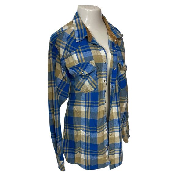 Upcycled Flannel Shirt Womens 3X Shacket Blue Desert Cactus Grunge Concert Art - Picture 7 of 16